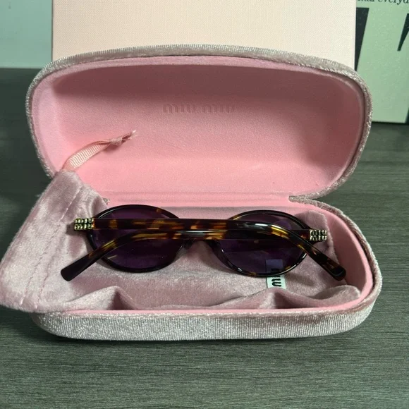 Miu Miu Tortoiseshell Oval Sunglasses with Purple Lenses - Picture 4 of 8